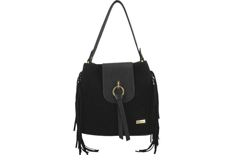 Skórzana torebka boho z frędzlami - Czarna
