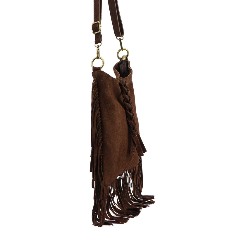 Luka Listonoszka damska skórzana z frędzlami boho torebka na ramię