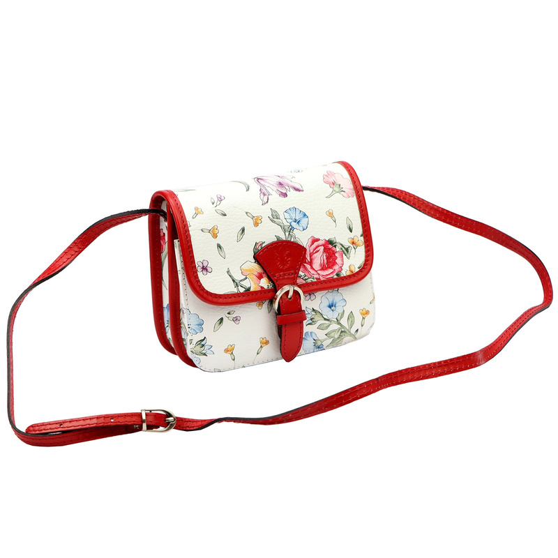 Skórzana damska listonoszka torebka przez ramię w kwiaty Gregorio