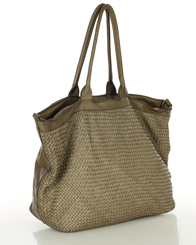 Duża torba shopper z plecionej skóry naturalnej - MARCO MAZZINI beżowa