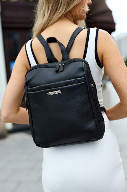 Plecak skórzany damski miejski elegancki duży A4 czarny Beltimore P17
