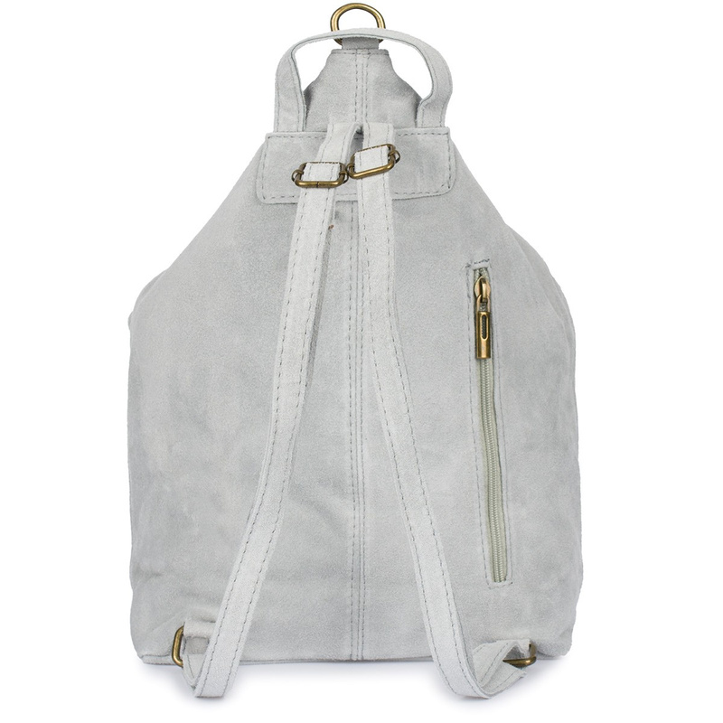 Jasnoszary Włoski Stylowy Plecak Damski Skórzany Zamsz A4 W14