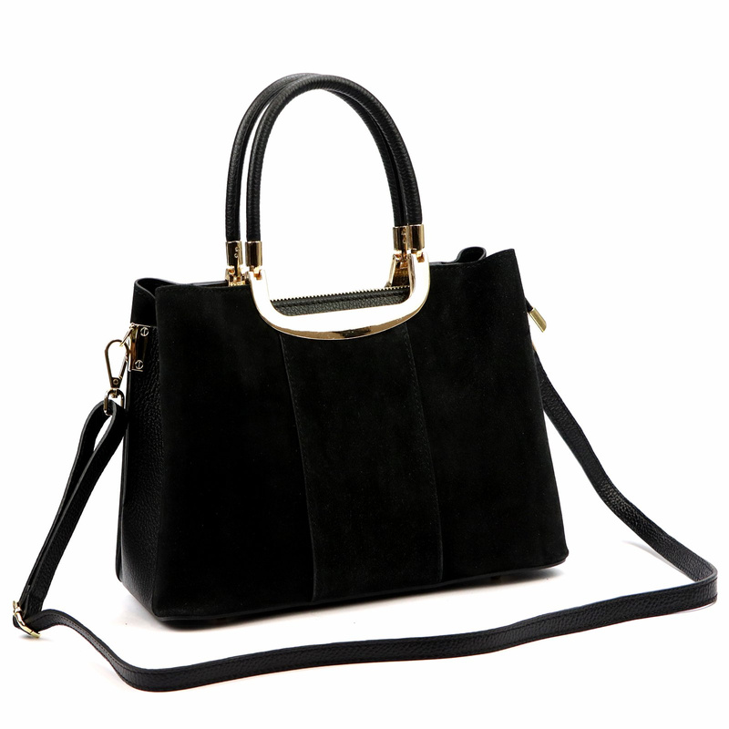 Vera Pelle damski skórzany kuferek torebka do ręki z paskiem i organizerem