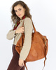Torba damska skórzana shopper z kieszeniami - It bag MARCO MAZZINI brąz camel