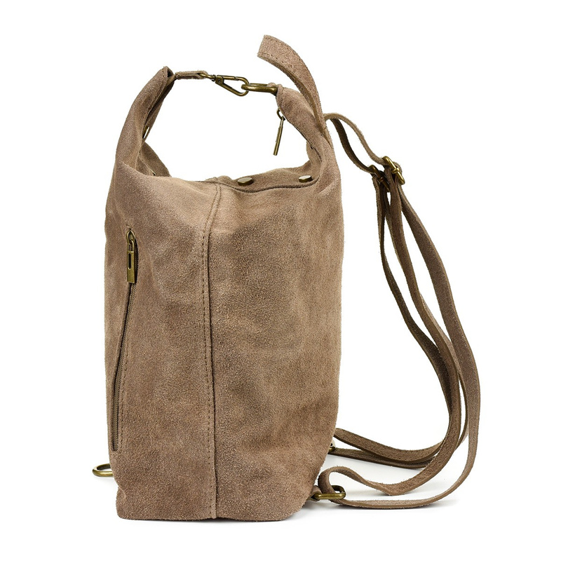 Taupe Włoski Stylowy Plecak Damski Skórzany Zamsz A4 W14