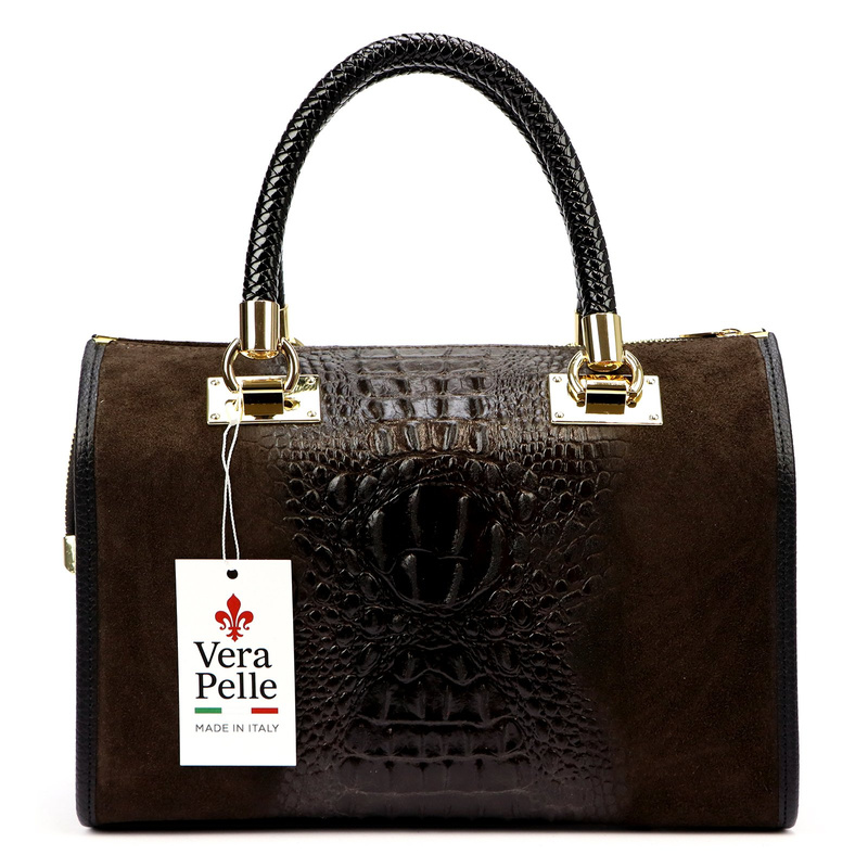 Vera Pelle Damski kuferek wzór skóra krokodyla torebka skórzana do ręki