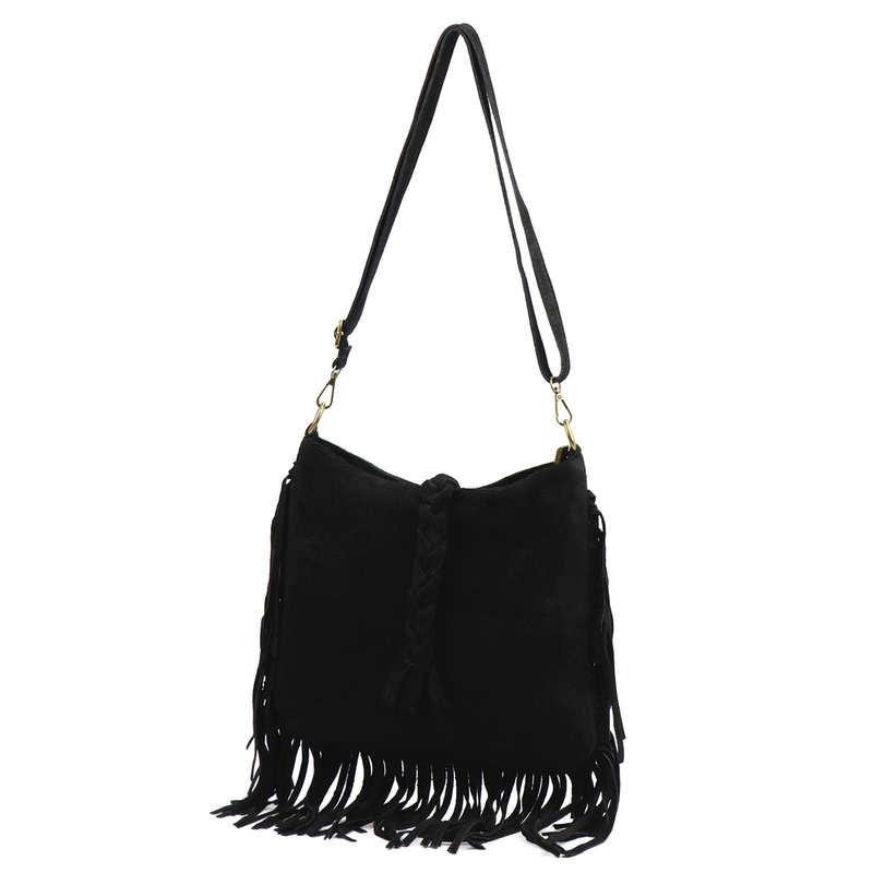 Luka Listonoszka damska skórzana z frędzlami boho torebka na ramię