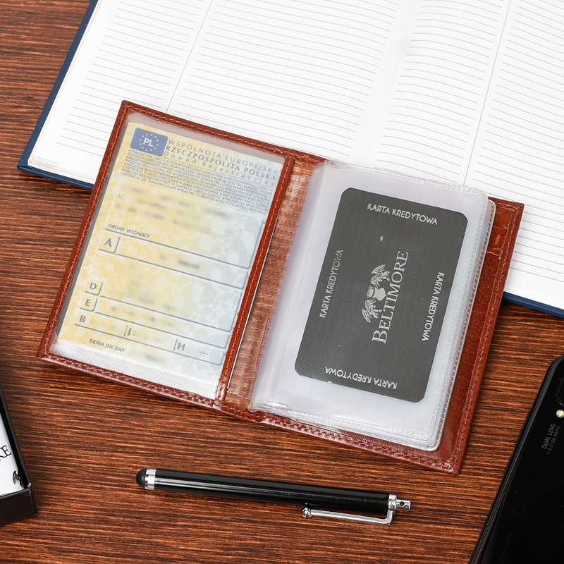 Etui na dokumenty karty brąz skórzane slim Beltimore G95