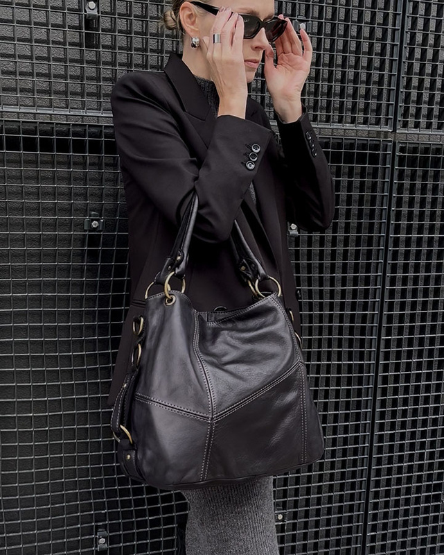 MARCO MAZZINI Miejska torebka skórzana na ramię city sholder handmade bag czarny