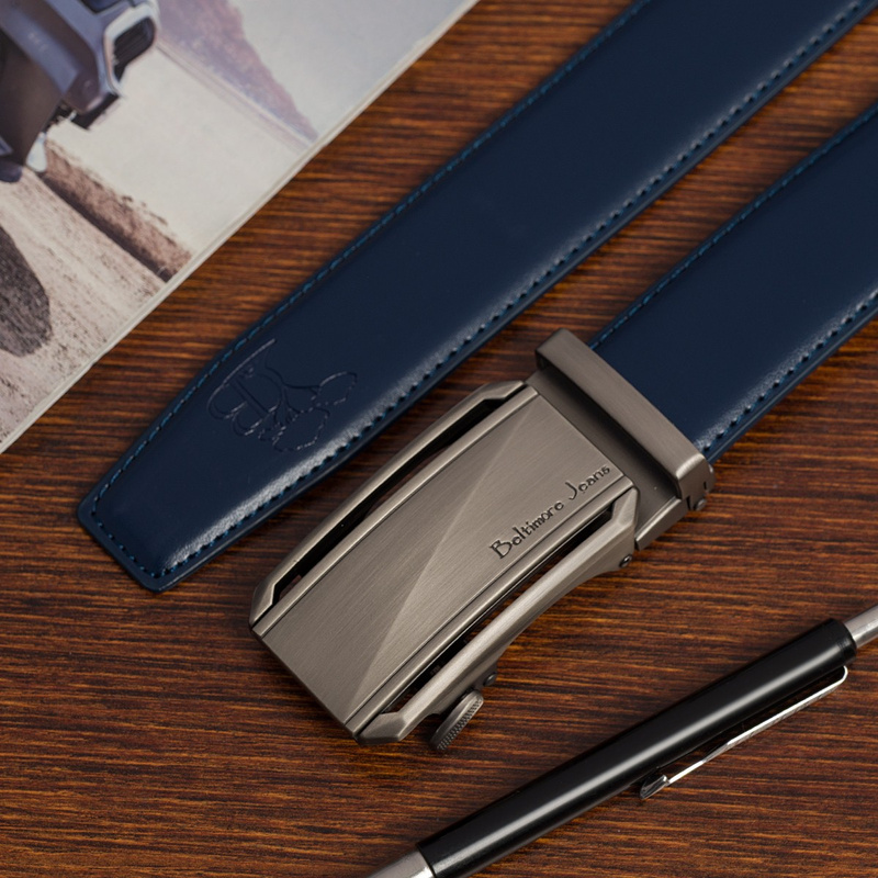 Pasek męski skórzany klamra automatyczna granatowy Beltimore A51 : Kolory - granatowy, Rozmiar pasków - r.100-115 cm