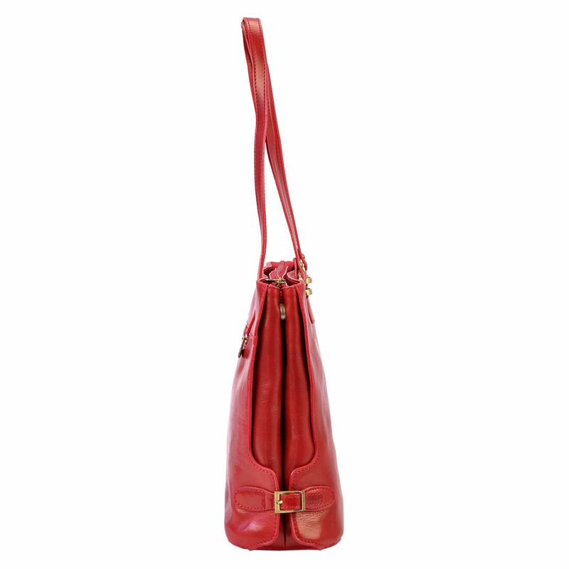 Skórzana elegancka shopperbag pojemna na ramię z kieszeniami Florence