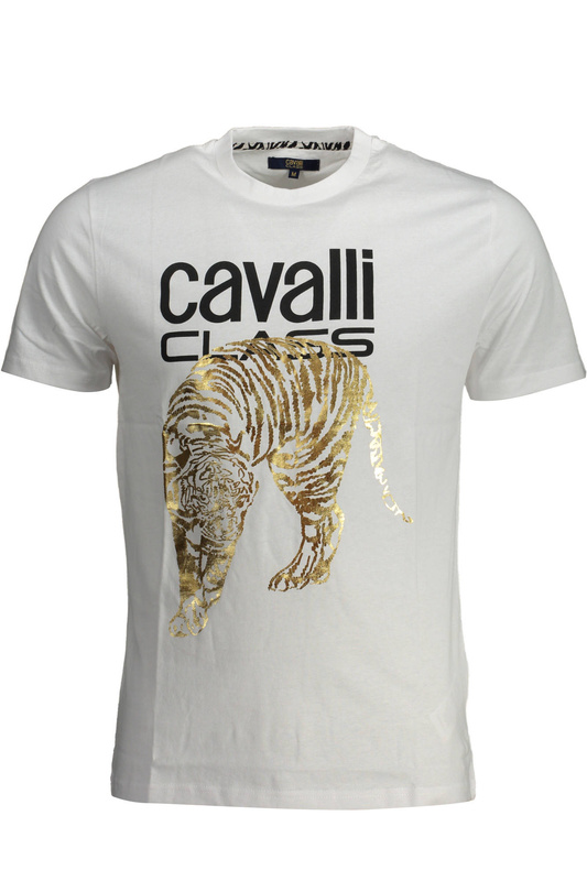 T-SHIRT M�SKI Z KR�TKIM R�KAWEM KLASY CAVALLI BIA�Y