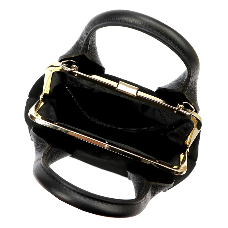 Vera Pelle mały damski kuferek skóra naturalna torebka do ręki z paskiem