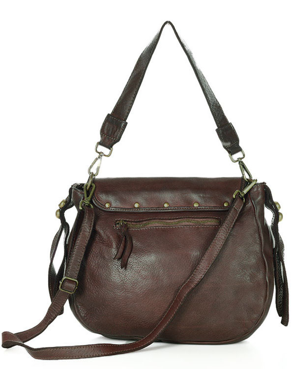 Marco Mazzini Torebka classic saddle bag ze skóry naturalnej na ramie ciemny brąz caffe