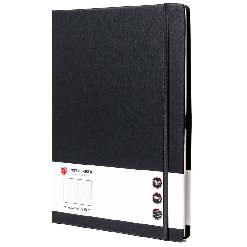 Czarny notes w formacie B5 zadrukowany w linie - Peterson
