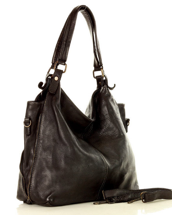 Torba skórzana wysokogatunkowa na ramię styl miejski shoulder leather bag - MARCO MAZZINI czarna