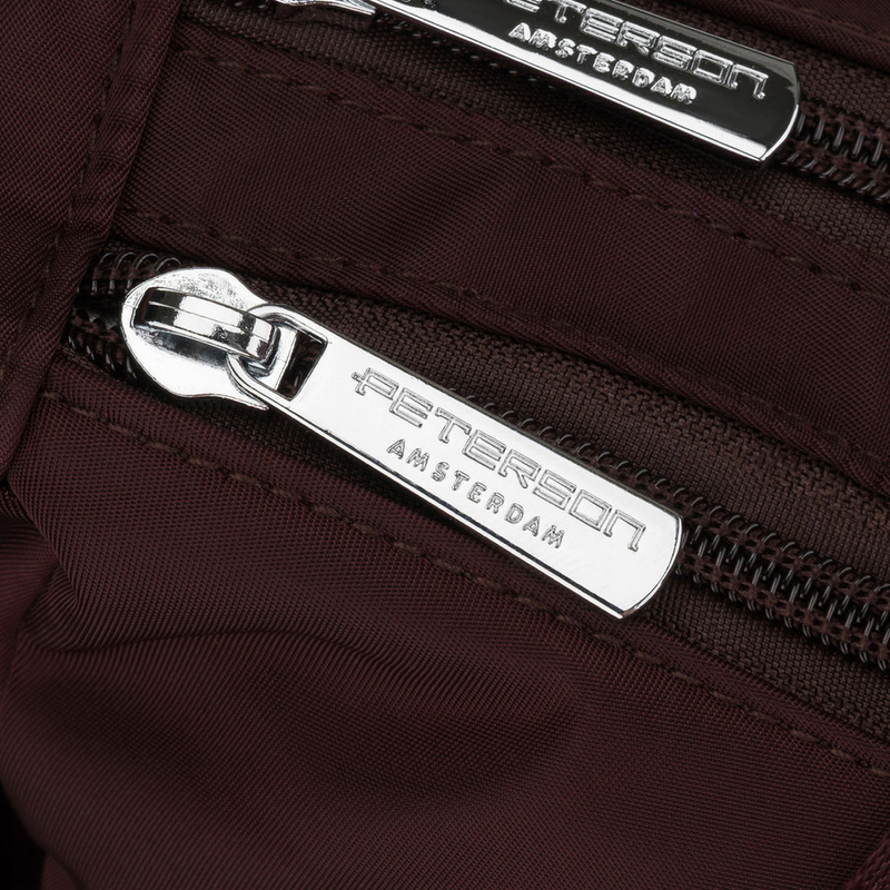 Bordowa torebka damska z poliestru zamykana suwakiem, dwukomorowa - Peterson