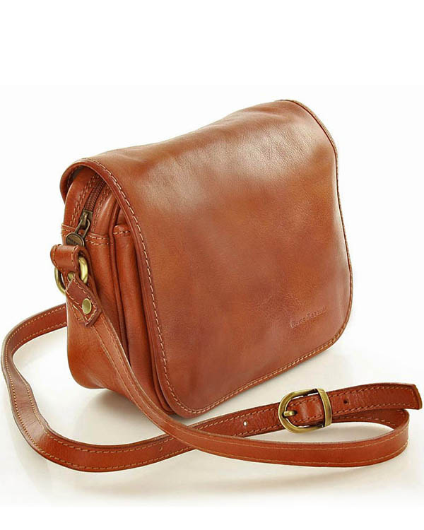 Włoska torebka listonoszka skórzana z klapą MARCO MAZZINI - Alabama Classico camel