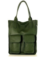 Torebka skórzany shopper bag z kieszeniami - MARCO MAZZINI Ravenna ciemny zielony