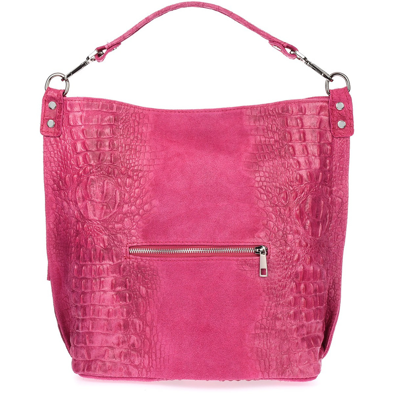 Fuksjowa torebka skórzana zamszowa shopper W10