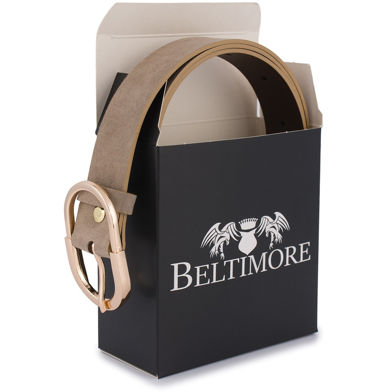 Skórzany pasek damski do spodni sukienki cielisty skóra nat. zamszowa 3 cm Beltimore E53 : Kolory - ecru, kremowy, Rozmiar pasków - r.110-125 cm