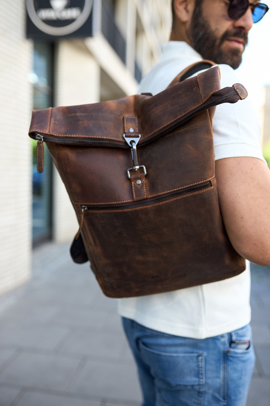 Plecak skórzany na laptopa 15,6 biznesowy duży A4 pojemny brązowy premium Beltimore N19