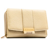Beżowy portfel damski wykonany ze skóry ekologicznej o groszkowej fakturze, zamykany zatrzaskiem - Peterson
