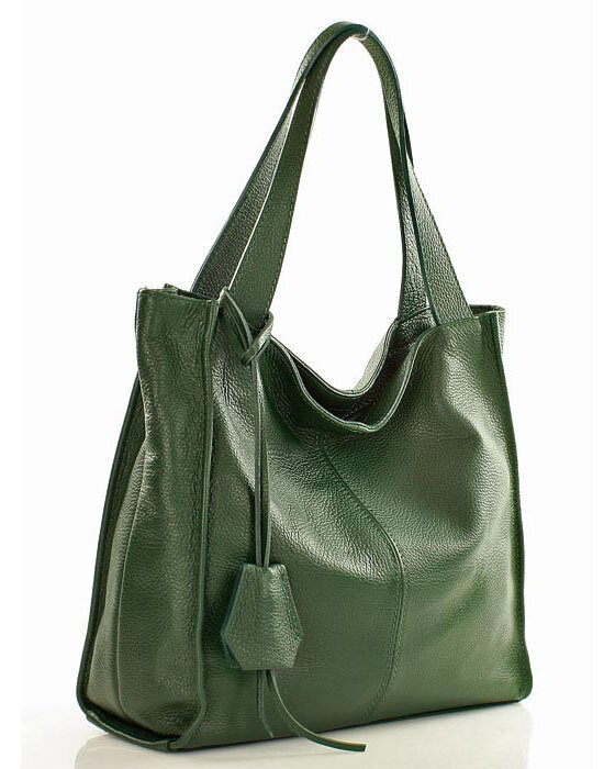 Modna torebka damska skórzany shopper bag - MARCO MAZZINI Portofino Max ciemny zielony