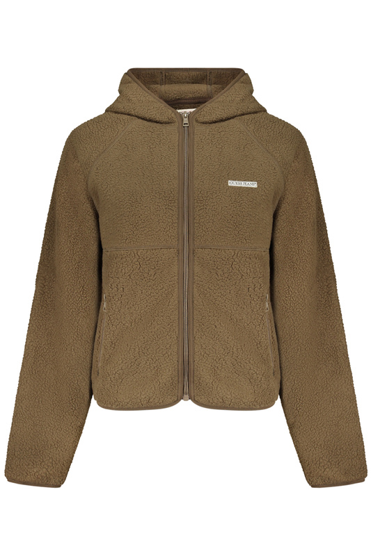 GUESS JEANS DAMSKA BR�ZOWA BLUZA Z ROZPINANYM NA ZAMEK