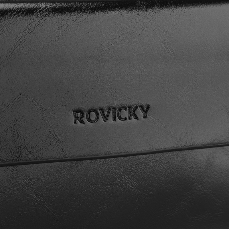 Saszetka męska ze skóry ekologicznej w czarnym kolorze, dwukomorowa - Rovicky