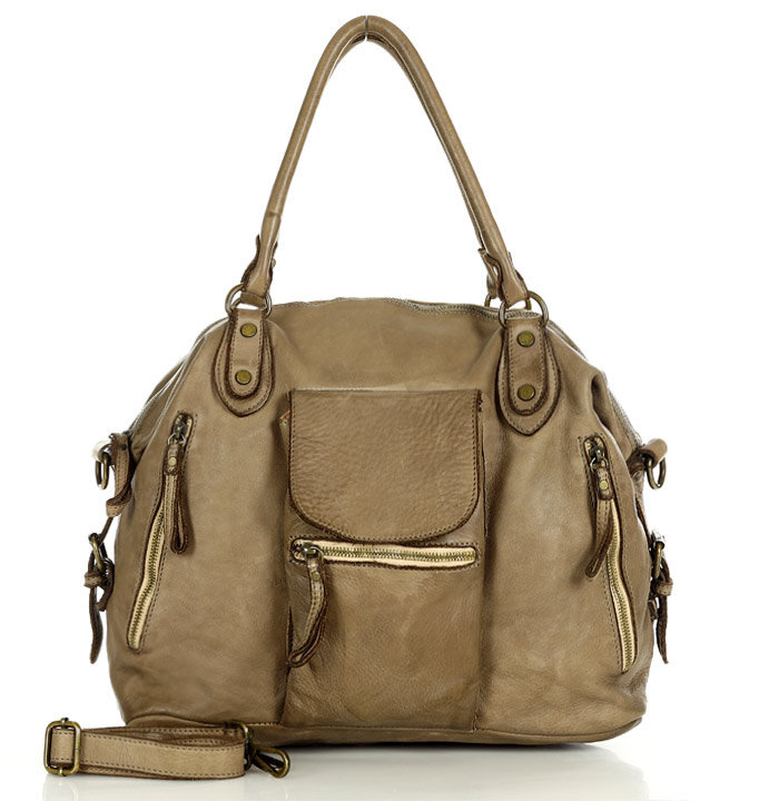 Torba biznesowa bowling retro bag skórzana - MARCO MAZZINI beżowa taupe