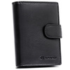 Czarny portfel męski ze skóry naturalnej mieszczący dowód rejestracyjny i wyposażony w system RFID - Rovicky