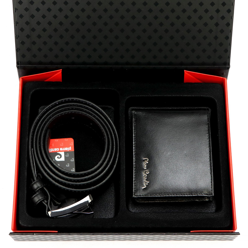 Pierre Cardin portfel i pasek do spodni męski zestaw skóra naturalna