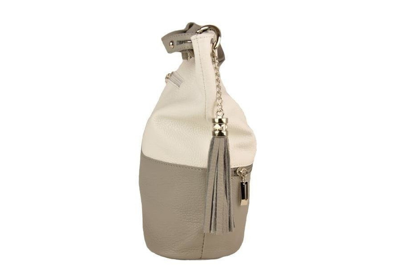 Skórzana torebka worek Barberinis - Szara jasna