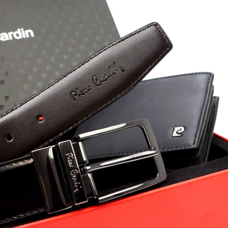 Zestaw Męski Na Prezent Portfel I Pasek Skórzany Czarny Skóra Naturalna