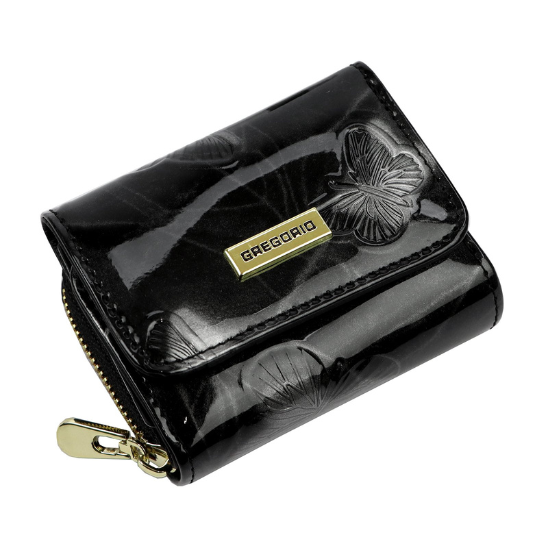 Gregorio mały portfel damski skóra naturalna lakierowana portmonetka motyle