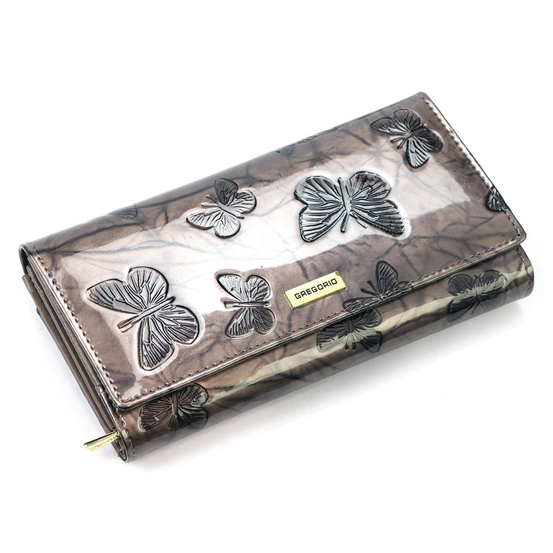 Gregorio damski portfel podłużny skórzana duża portmonetka w motyle