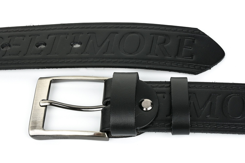 BELTIMORE pasek do spodni czarny jeans skórzany pas skóra 525 : Kolory - czarny, Rozmiar pasków - r.125-140 cm