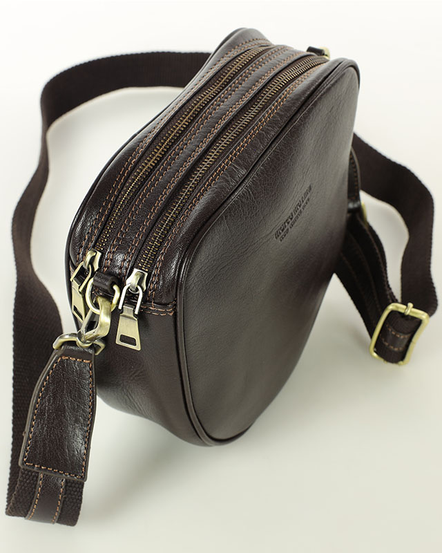 Torba skórzana na dwa zamki crossbody camera bag - MARCO MAZZINI brąz ciemny