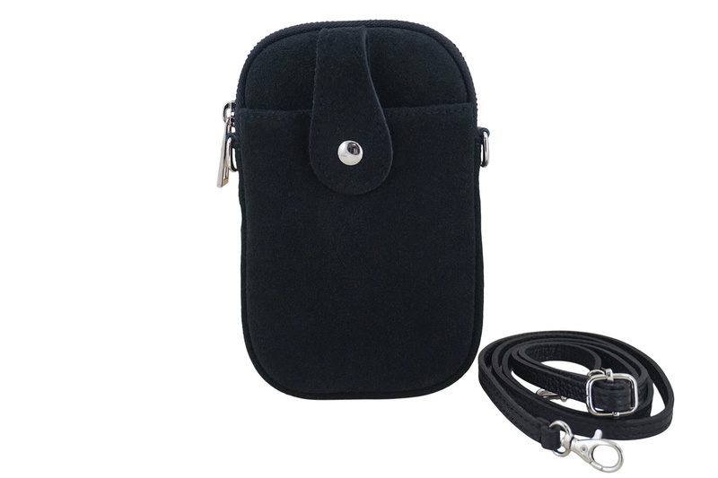 Etui na telefon ze skóry zamszowej - Czarne