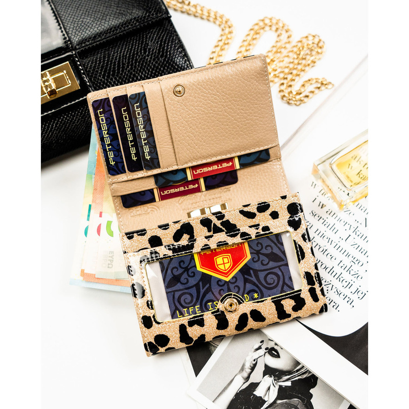 Portfel damski ze skóry ekologicznej i naturalnej w złotym kolorze w cętki - Peterson