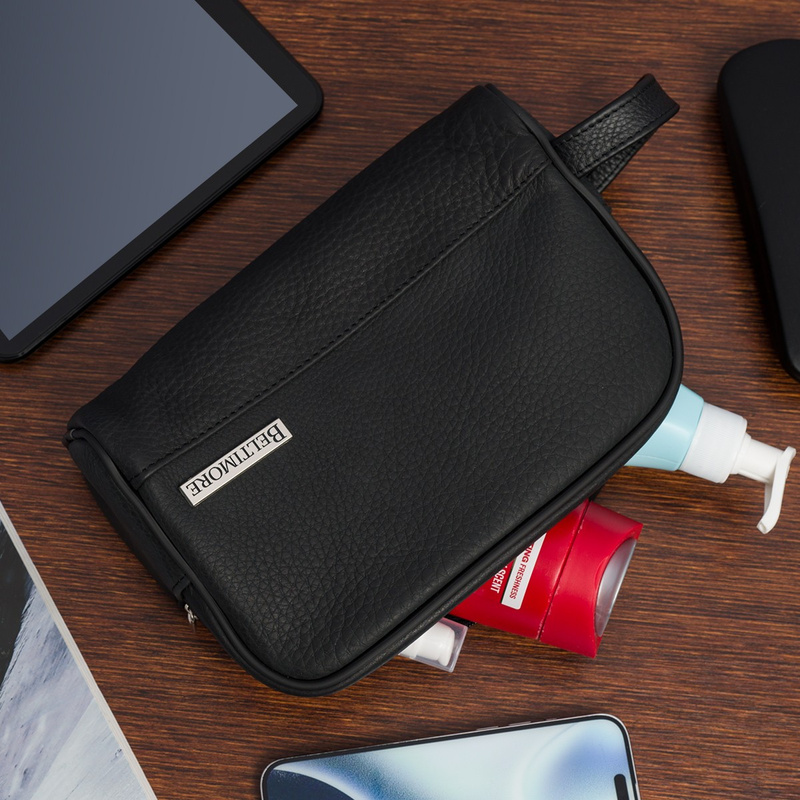 Kosmetyczka skórzana czarna saszetka podróżna elegancka Beltimore R24