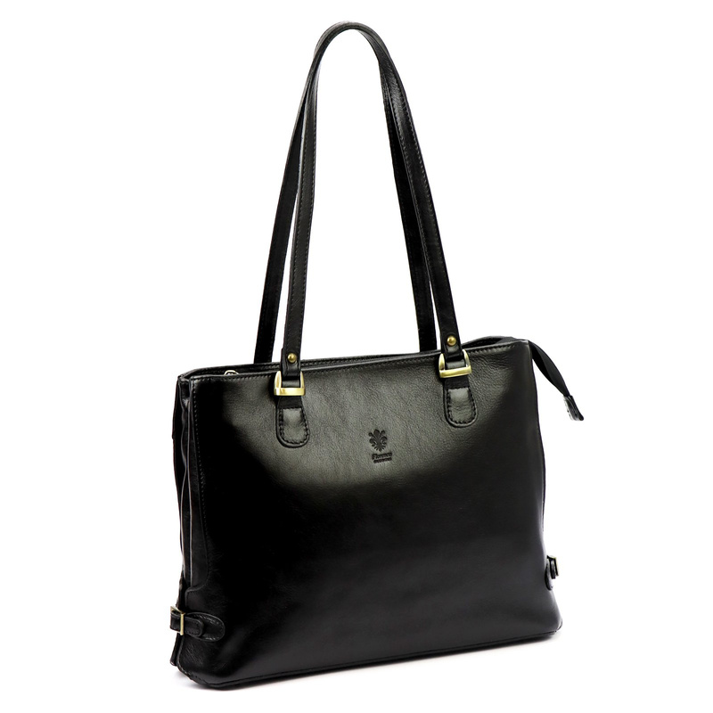 Skórzana elegancka shopperbag pojemna na ramię z kieszeniami Florence