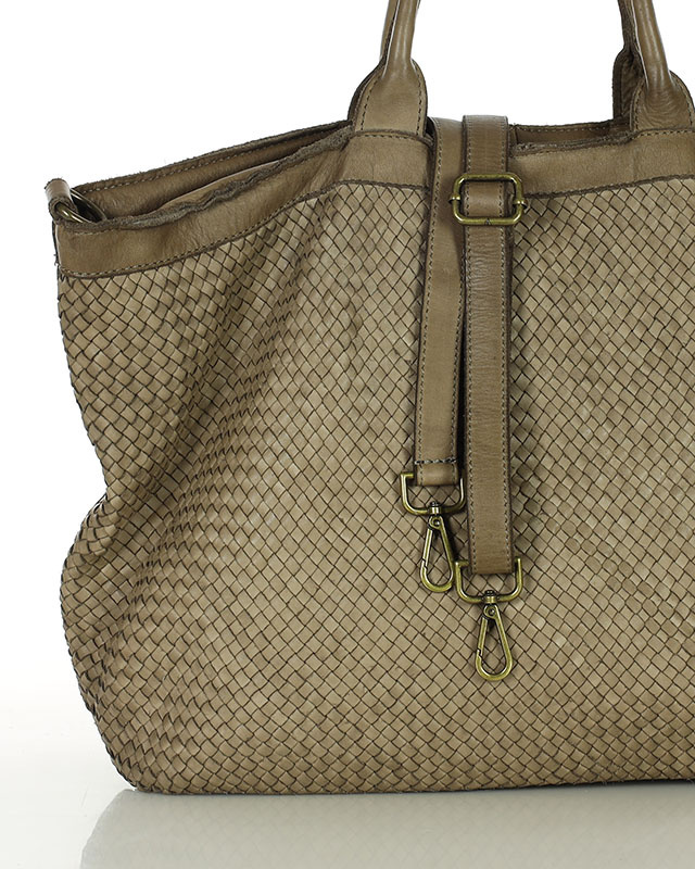 Duża torba shopper z plecionej skóry naturalnej - MARCO MAZZINI beżowa