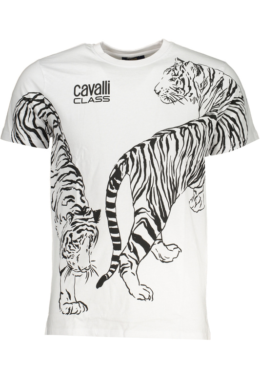 T-SHIRT M�SKI Z KR�TKIM R�KAWEM KLASY CAVALLI BIA�Y