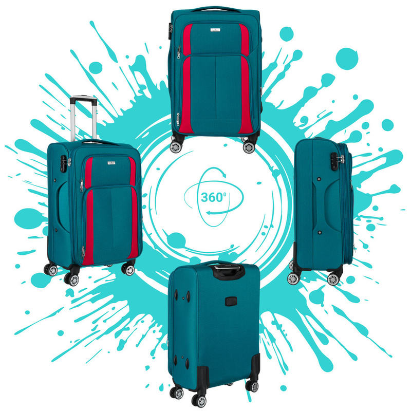 Duża walizka z praktycznej tkaniny poliestrowej w turkusowo-różowym - Peterson