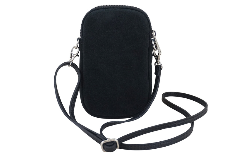 Etui na telefon ze skóry zamszowej - Czarne