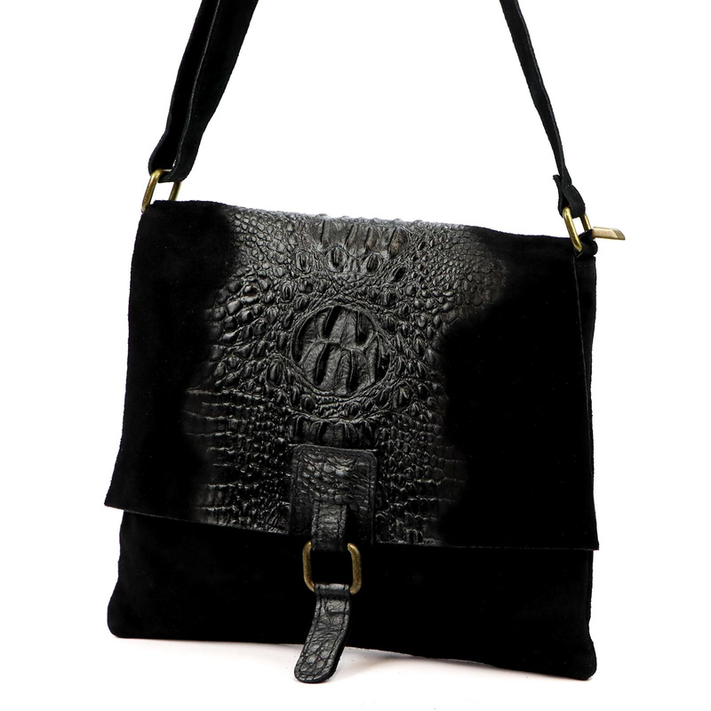 Vera Pelle damska listonoszka skórzana torebka na ramię skóra krokodyla