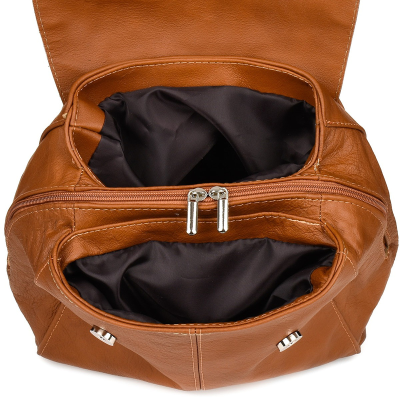 Plecak skórzany damski z klapą solidny Beltimore koniak S41