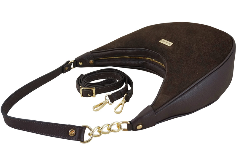 Stylowa torebka z zamszowym wykończeniem - Brązowa ciemna